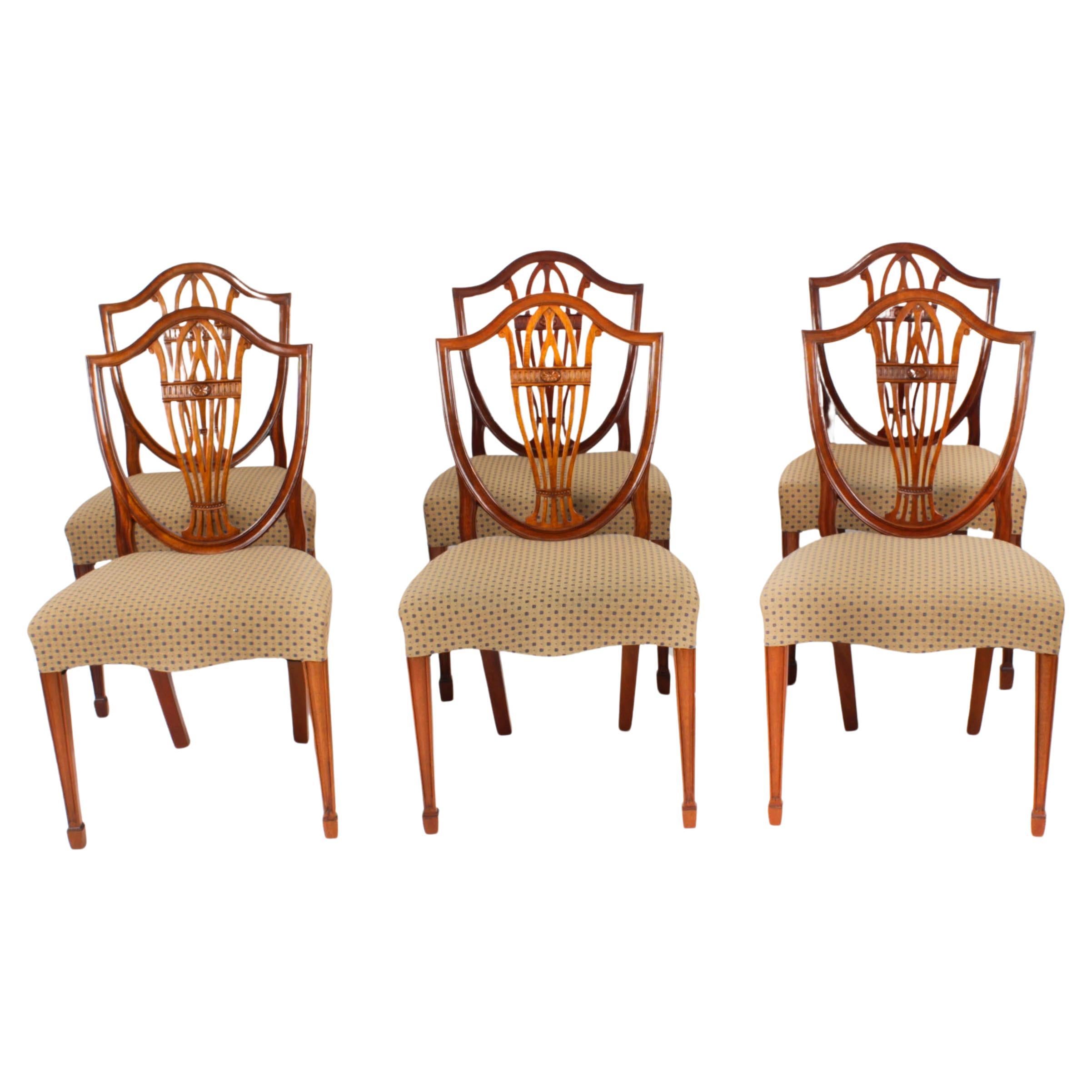 Vintage Set 6 Hepplewhite Shield Back Dining Chairs by William Tillman
