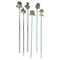 Set von 6 BBQ-Sesseln aus Stahl mit Griff aus massivem Messing, Vintage