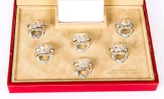 Vintage Set 6 Silver Plated Frogs Place Card Holders Saint Hilaire, 20th Century