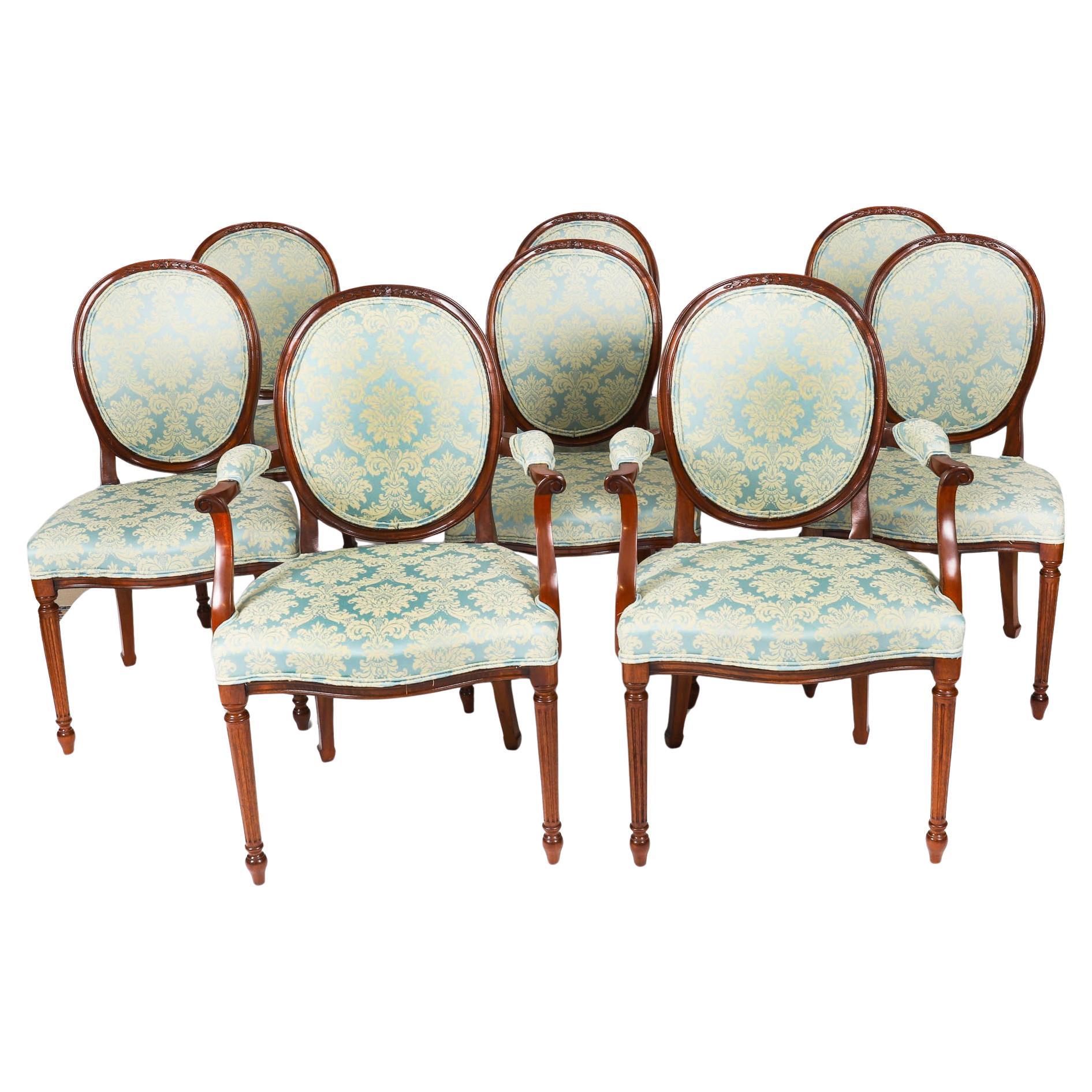 Vintage Set 8 Louis XIV Revival Upholstered Back Dining Chairs 20th Century