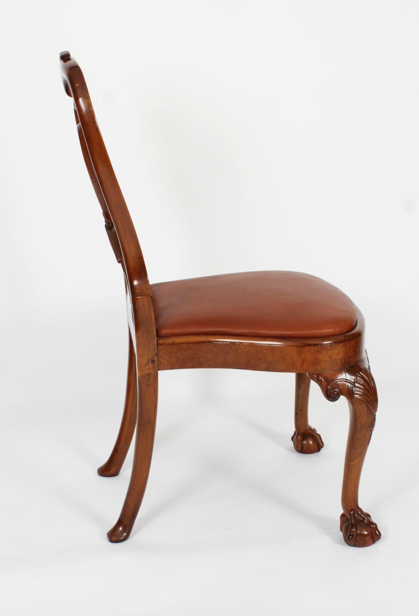 Vintage Set 8 Queen Anne Revival Burr Walnut Dining Chairs 20th Century For Sale 7