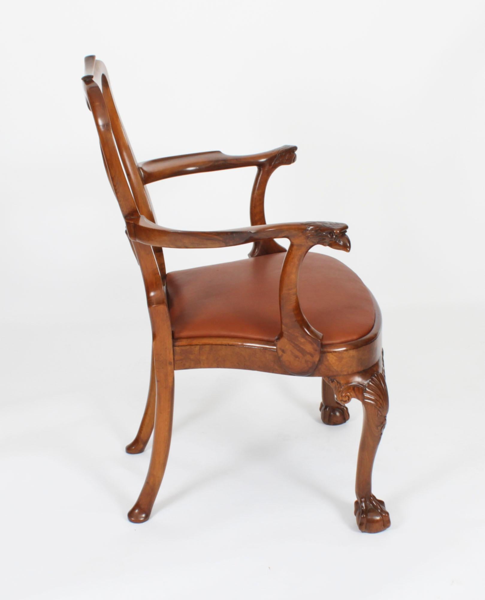 Vintage Set 8 Queen Anne Revival Burr Walnut Dining Chairs 20th Century For Sale 13