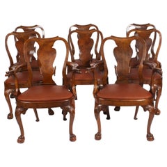 Set vintage di 8 sedie da pranzo Queen Anne Revival in radica di noce del XX secolo