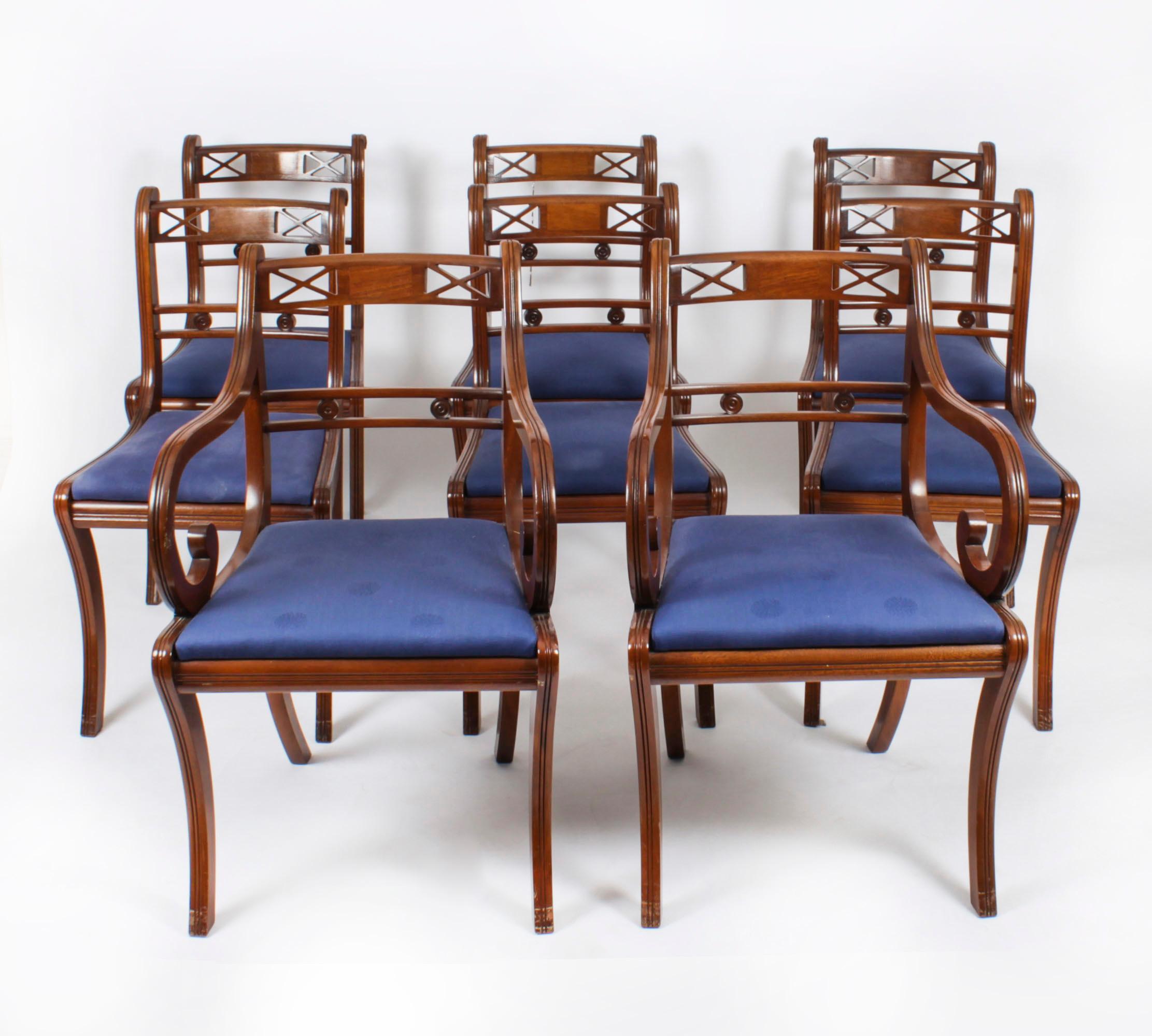 Vintage Set 8 Regency Revival Bar back Dining Chairs 20th Century For Sale 11