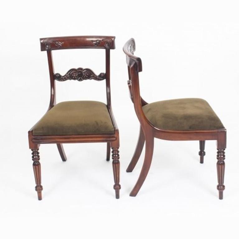 English Vintage Set 8 Regency Revival Mahogany Bar Back Dining Chairs, 20th Century