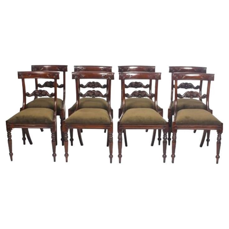 Vintage Set 8 Regency Revival Mahogany Bar Back Dining Chairs, 20th Century