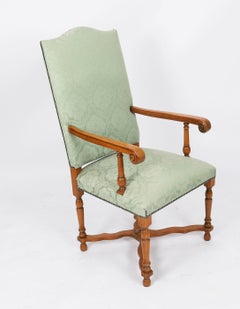 Vintage Set 8 Upholstered High Back Oak Dining Chairs 20th Century