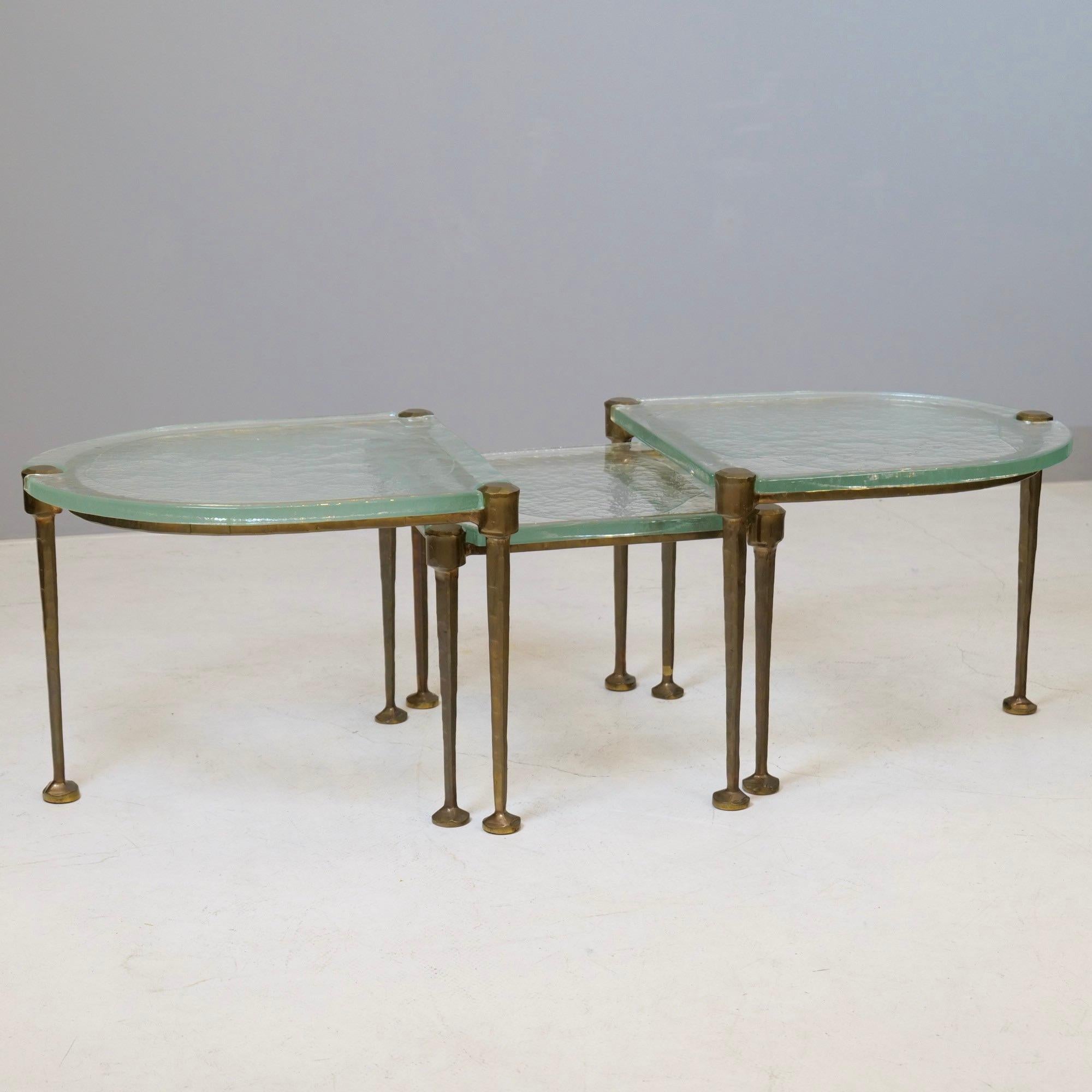 Brutalisme Ensemble de tables vintage en bronze forgé attribué à Lothar Klute, années 1980, Allemagne en vente