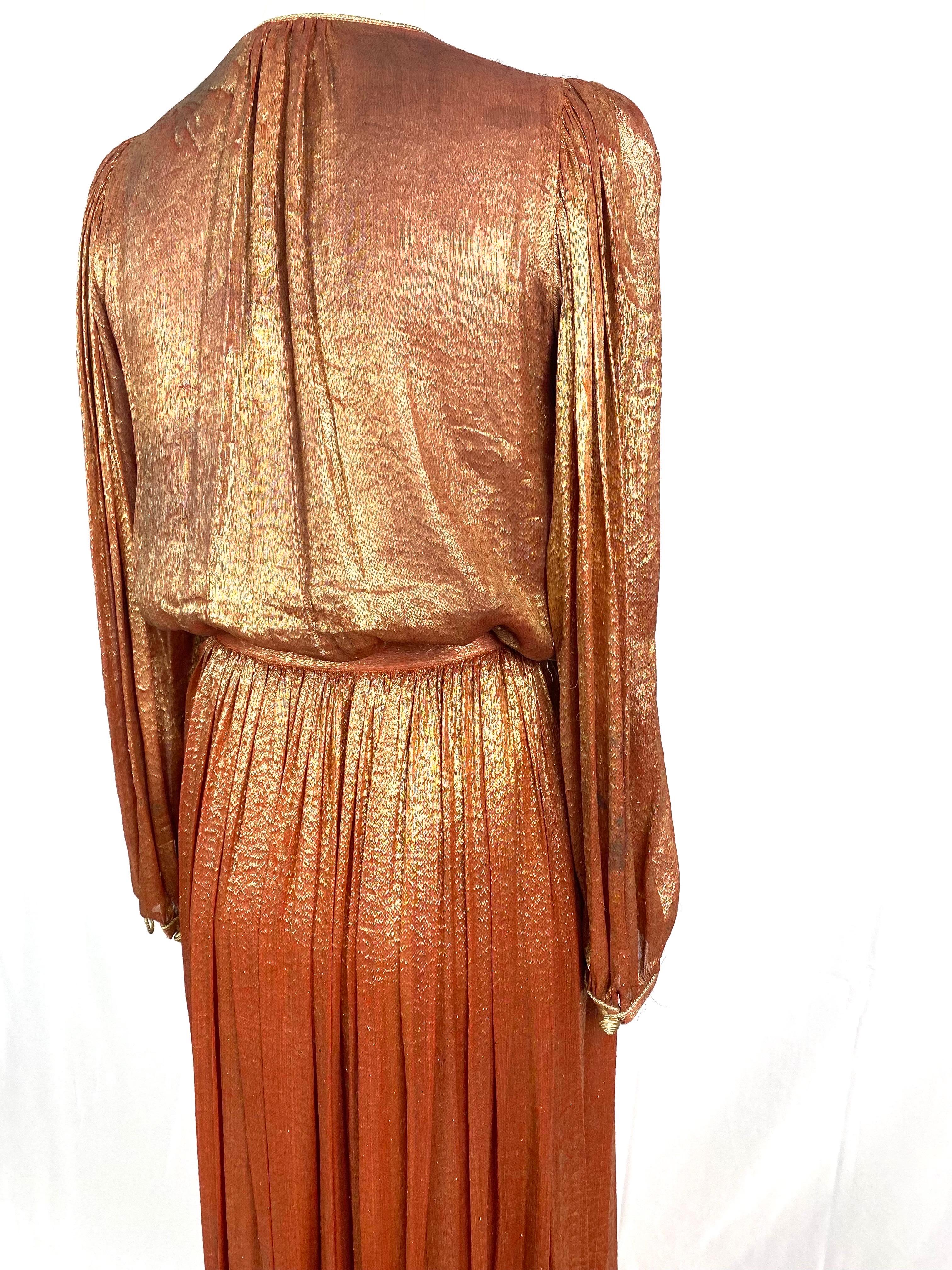 Vintage set from the 1970s by Yves Saint Laurent in gold and bronze silk lamé 3