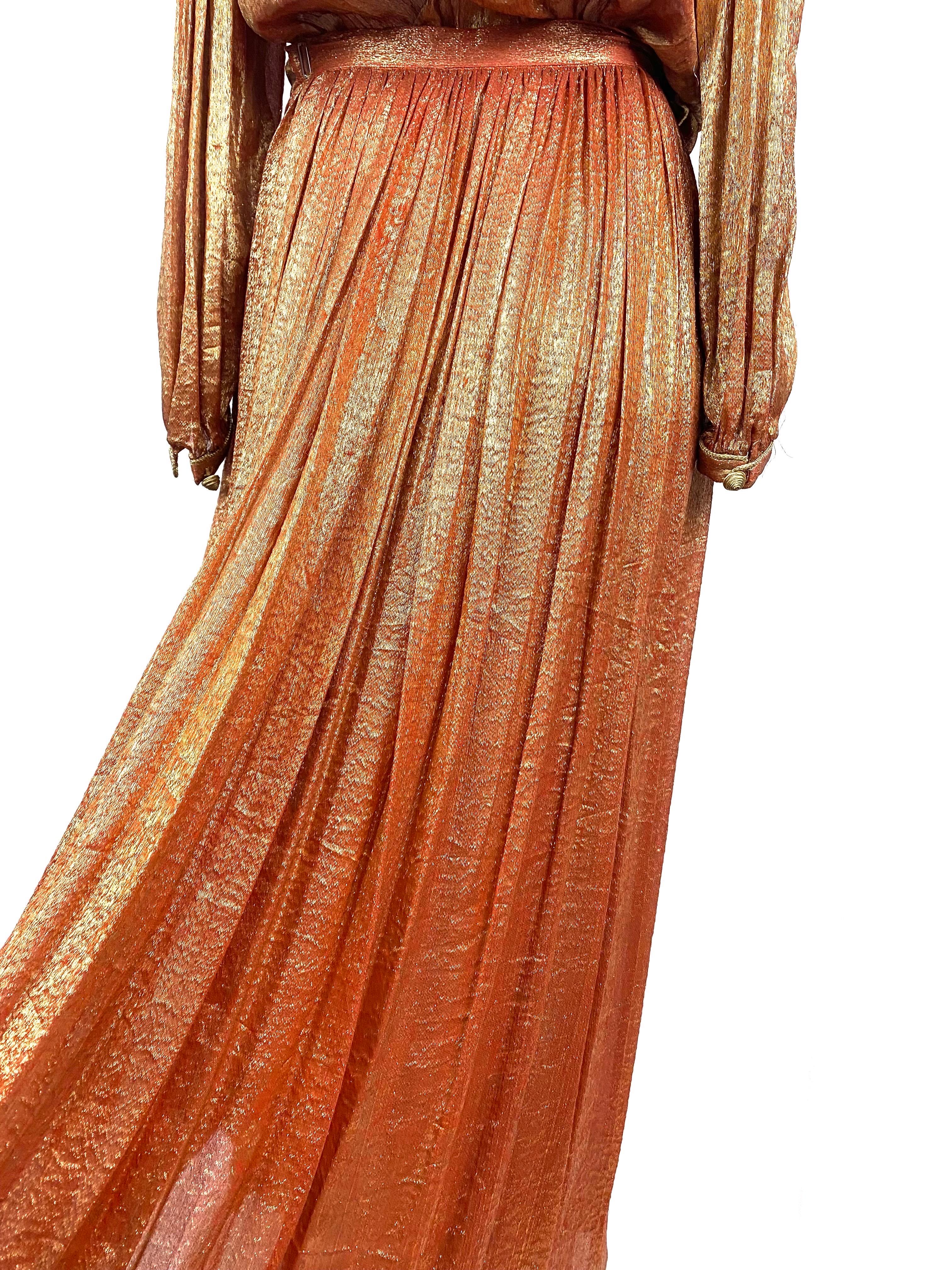 Vintage set from the 1970s by Yves Saint Laurent in gold and bronze silk lamé 4