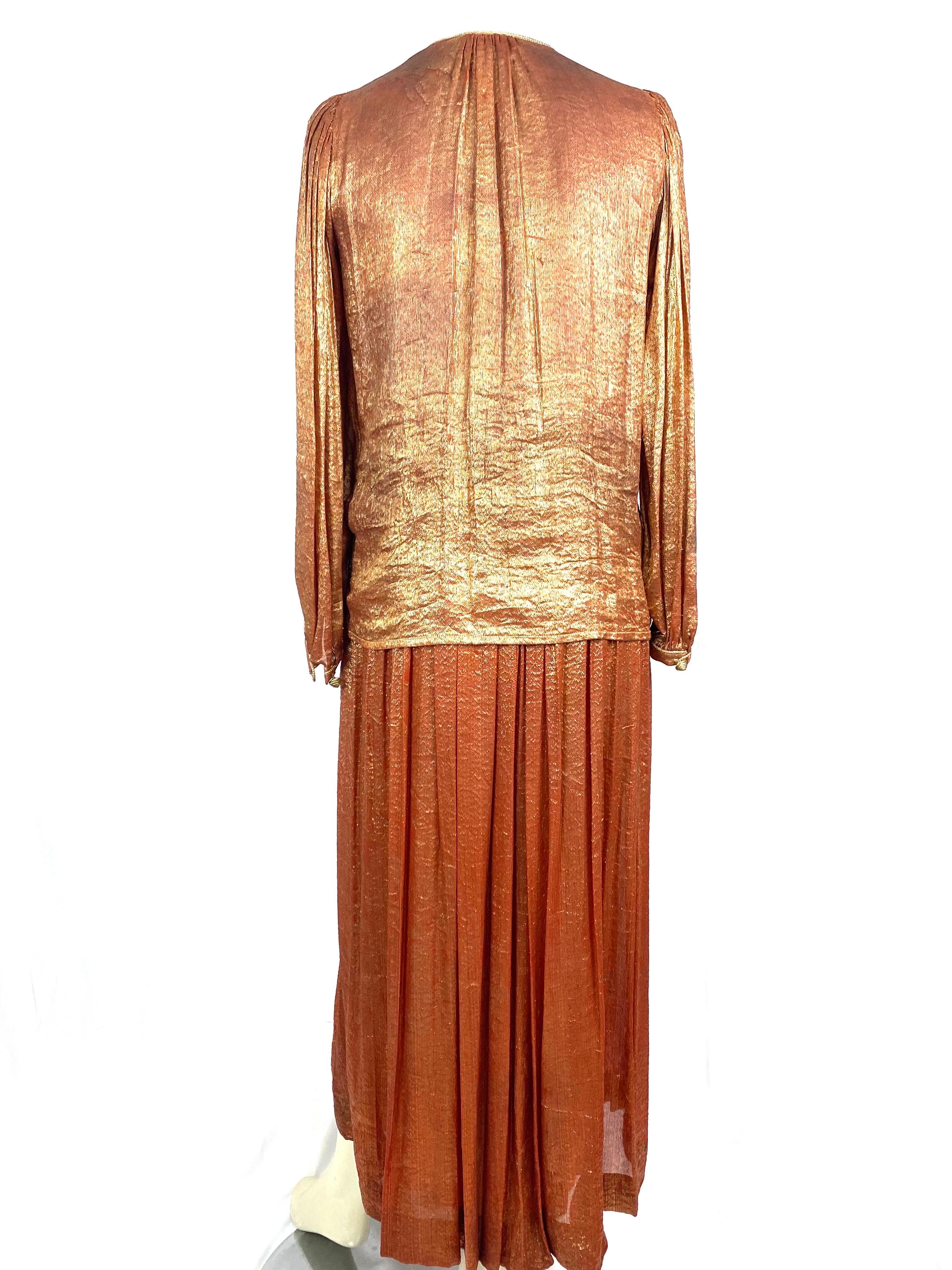 Vintage set from the 1970s by Yves Saint Laurent in gold and bronze silk lamé 5