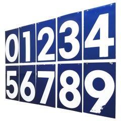 Vintage SET Gas Station Numbers, Midcentury, Blue & White, Shop Sign, Reclaimed
