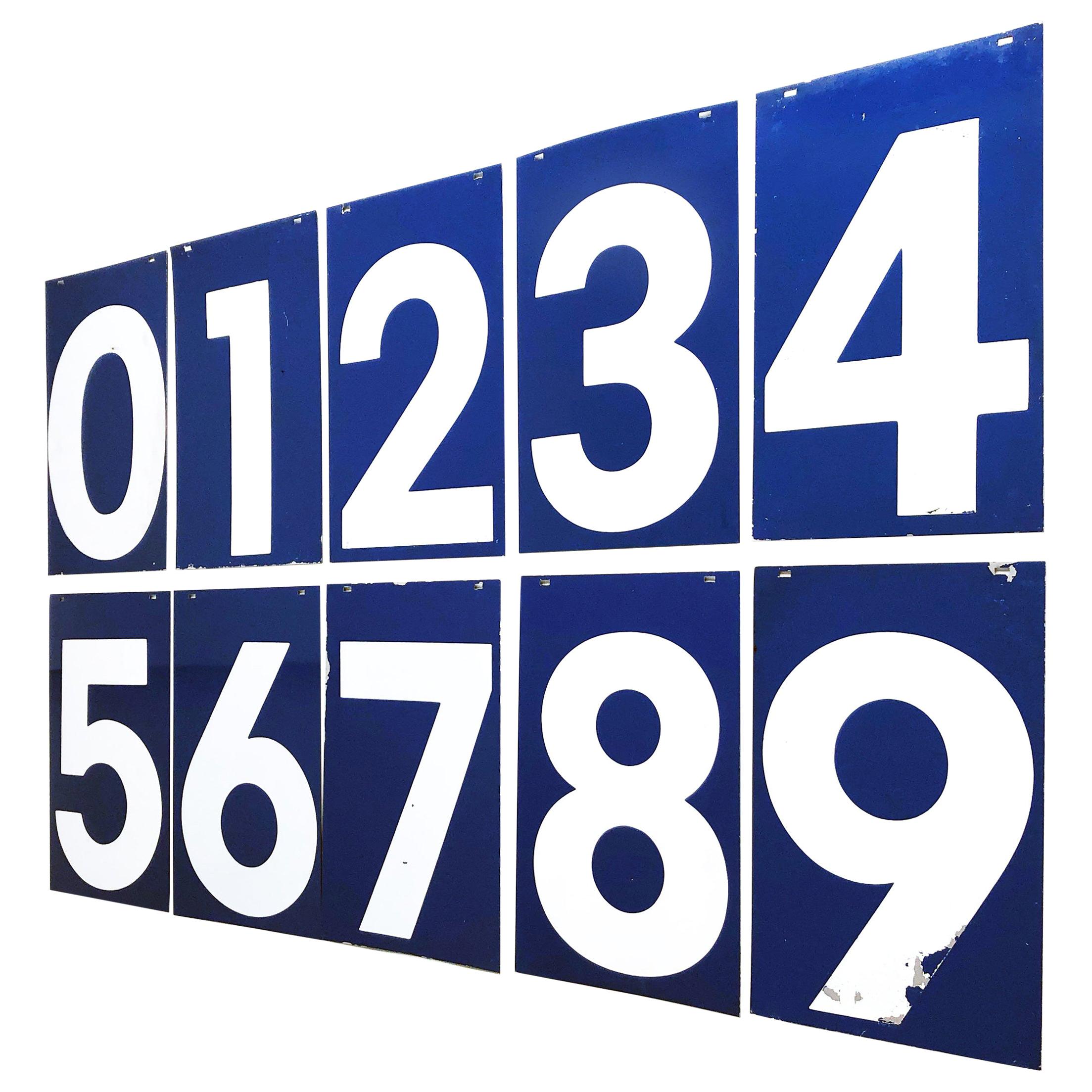 Vintage Set Gas Station Numbers, Midcentury, Blue & White, Shop Sign, Reclaimed