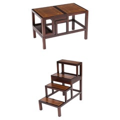 Vintage Set Metamorphic Mahogany Library Steps/ Side Table Mid 20th Century