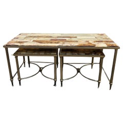 Vintage Set of 1 Onyx  Coffee Table-and 2 Side Tables - Maison Jansen Style-70