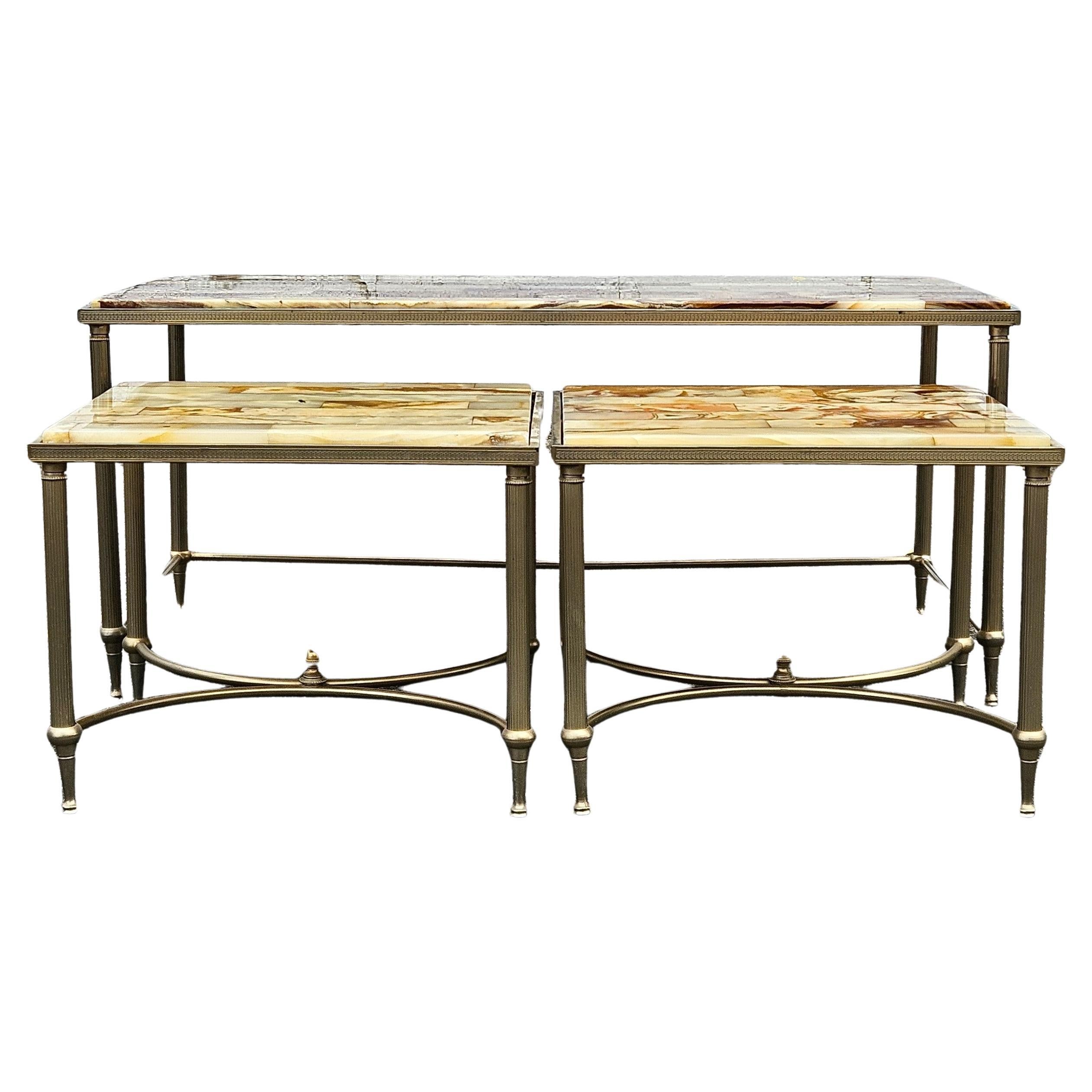 Français By Vintage Set of 1 Onyx  Table basse et 2 tables d'appoint - Maison Jansen Style-70 en vente