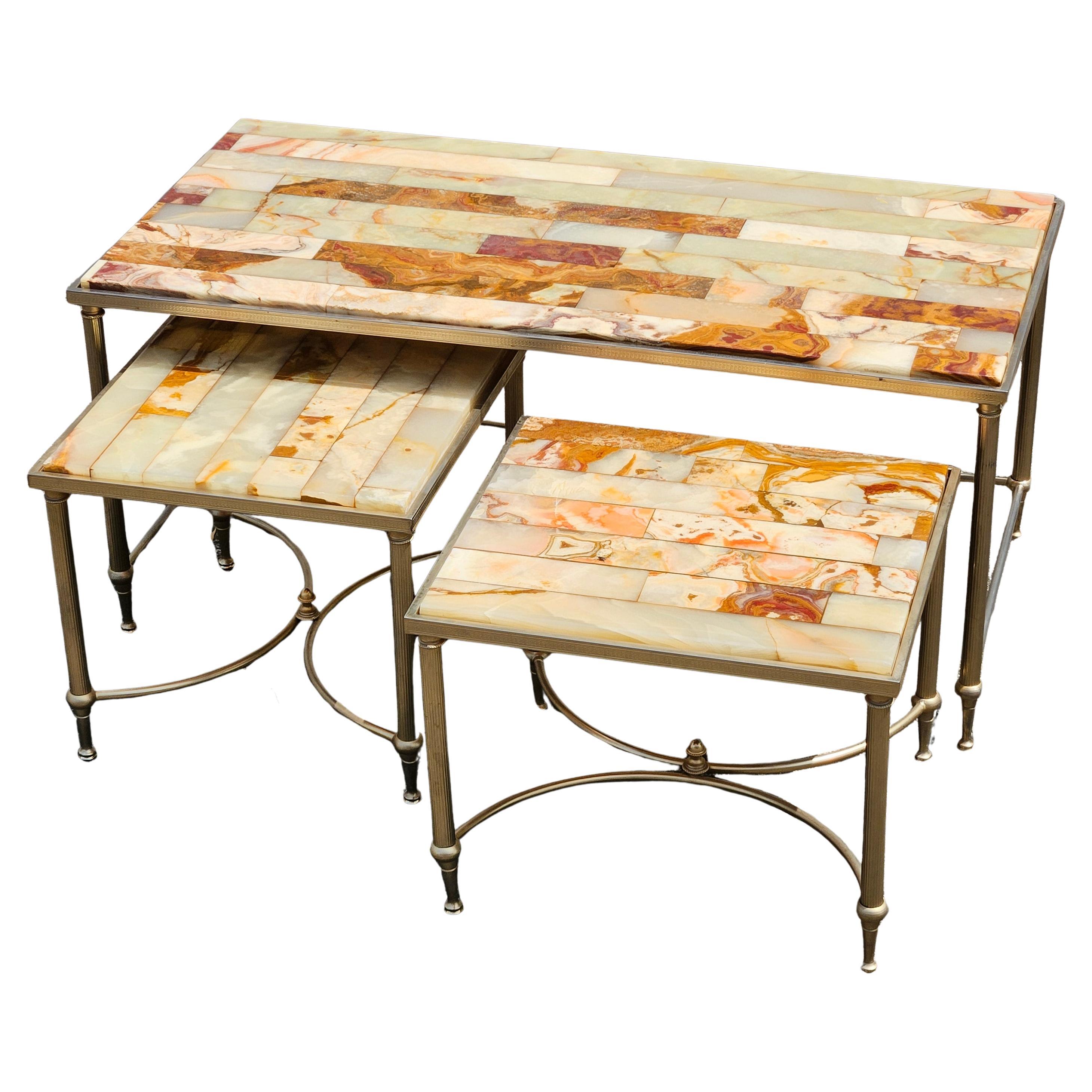By Vintage Set of 1 Onyx  Table basse et 2 tables d'appoint - Maison Jansen Style-70 Bon état - En vente à Bussiere Dunoise, Nouvel Aquitaine