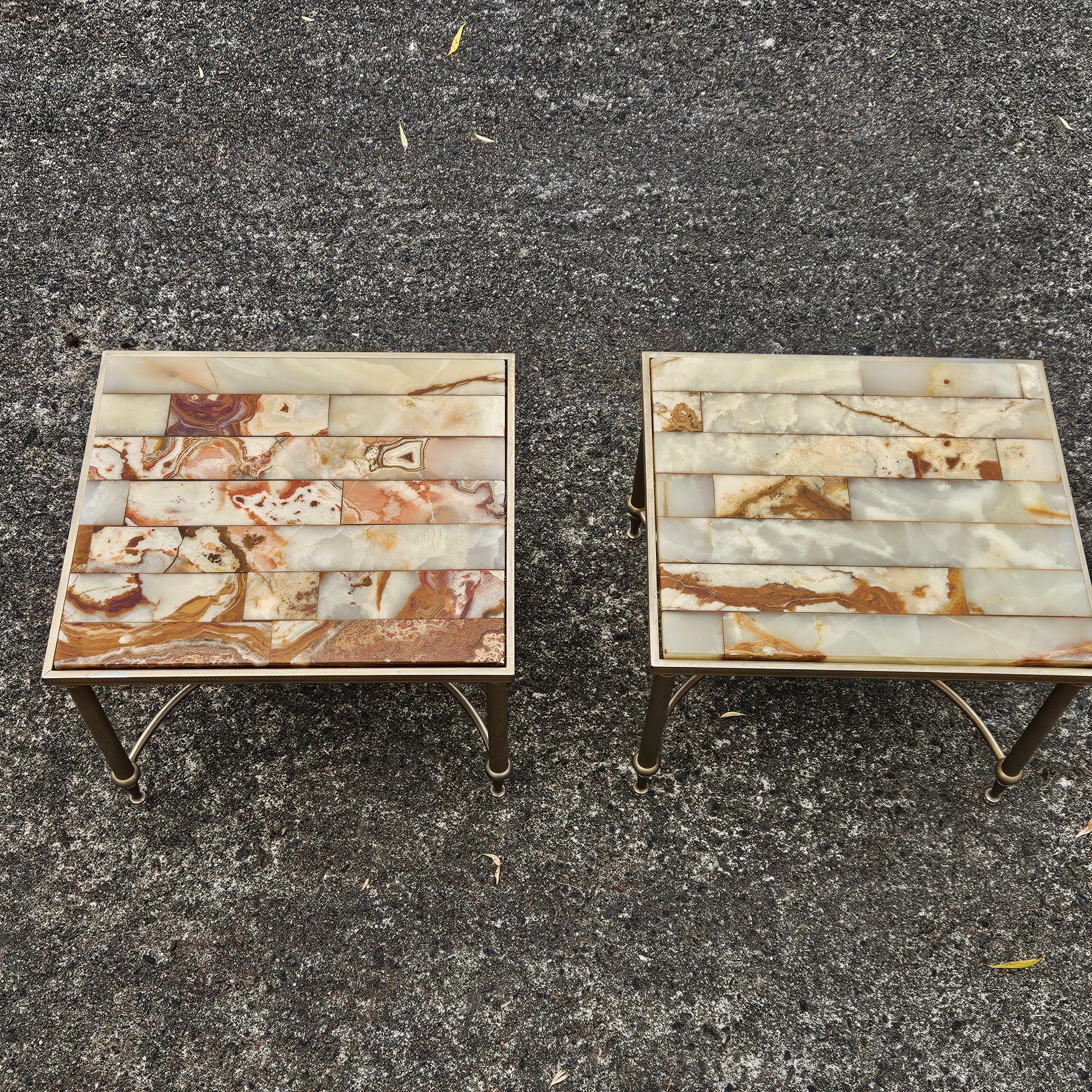 Métal By Vintage Set of 1 Onyx  Table basse et 2 tables d'appoint - Maison Jansen Style-70 en vente