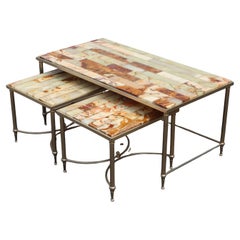 Vintage Set of 1 Onyx  Coffee Table-and 2 Side Tables - Maison Jansen Style-70