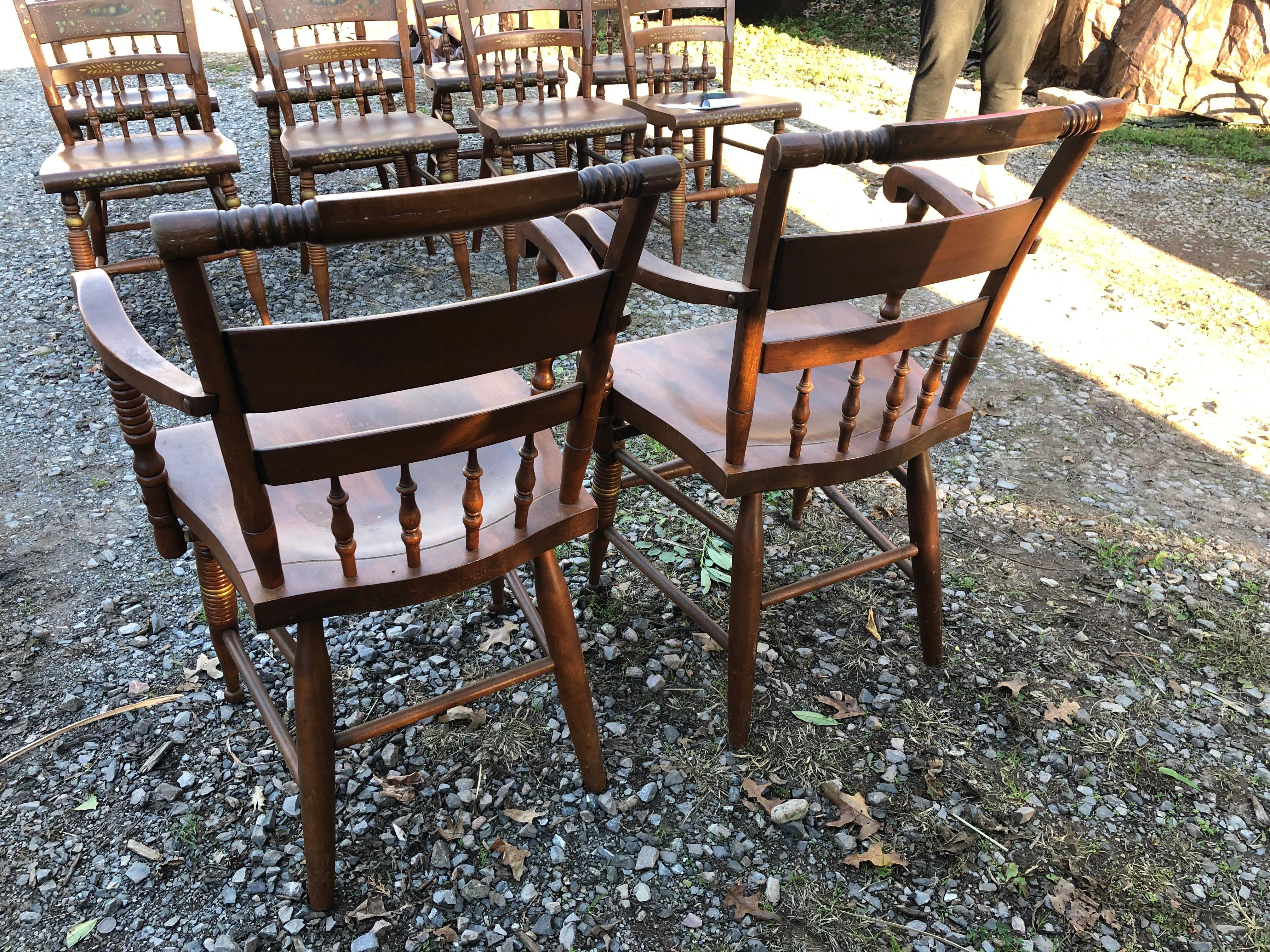 Vintage Set of 10 Nichols & Stone Classic Paint Decorated Dining Chairs For Sale 6