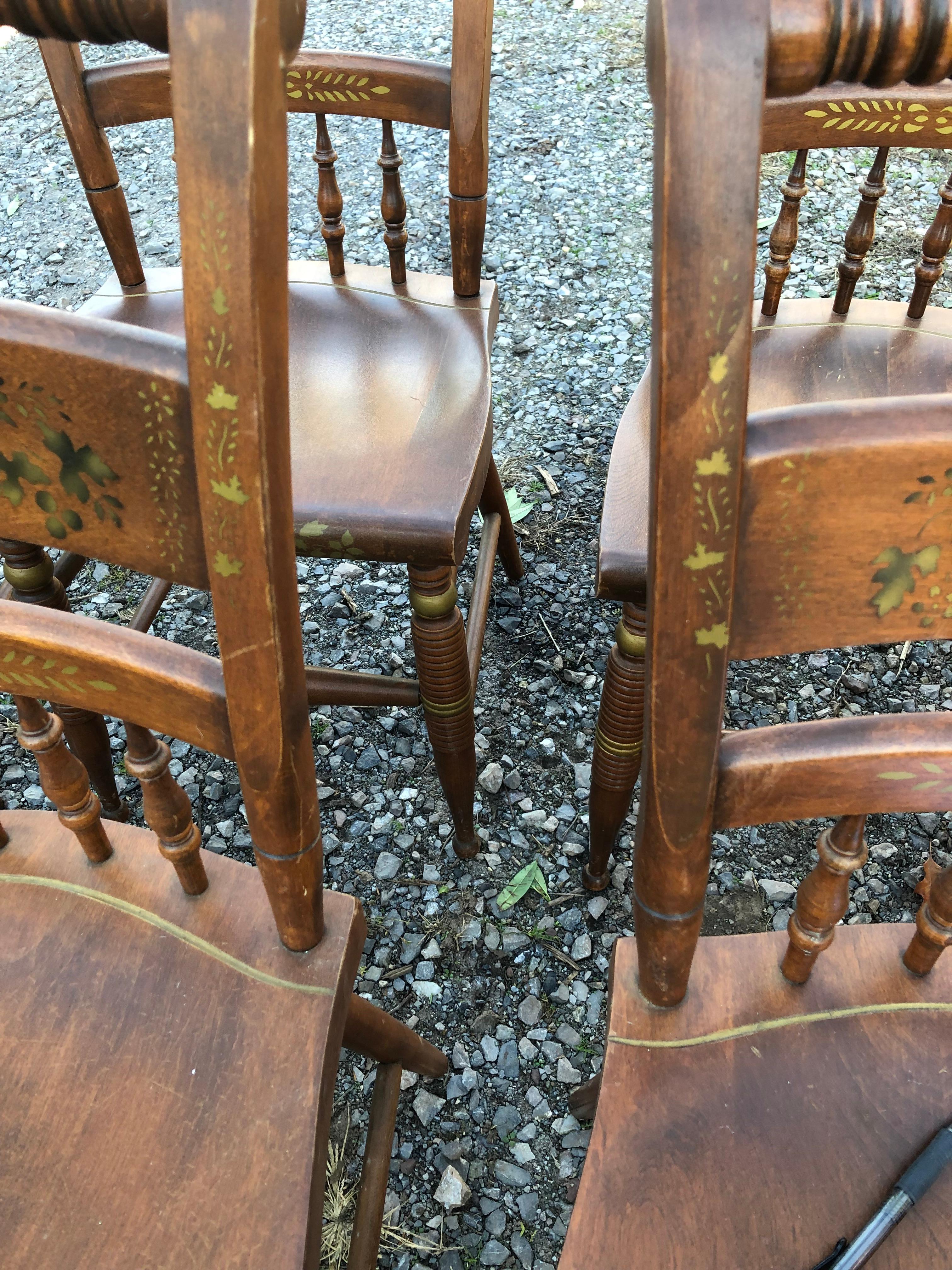 Vintage Set of 10 Nichols & Stone Classic Paint Decorated Dining Chairs For Sale 1