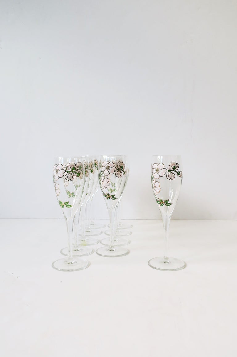 Vintage Perrier-Jouet French Champagne Flute Glasses Art Nouveau, Set of 10 In Good Condition In New York, NY