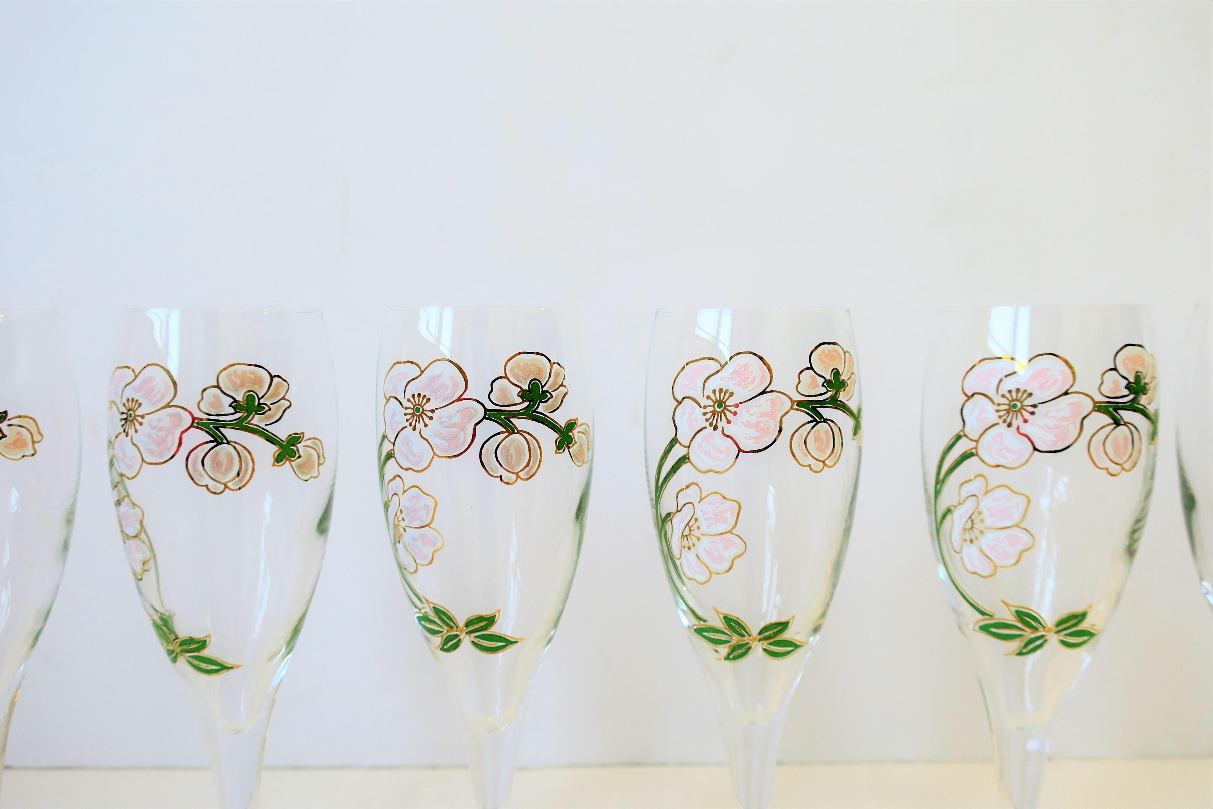 Vintage Perrier-Jouet French Champagne Flute Glasses Art Nouveau, Set of 10 1