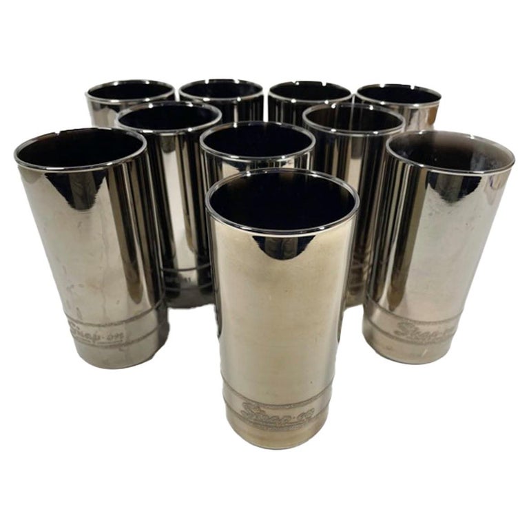 Vintage Set of 10 "SnapOn Tools" Silvered Highball Glasses For Sale at