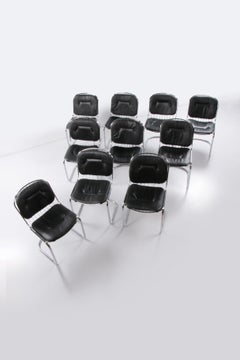 Vintage-Set von 10 Drahtstühlen, Design Gastone Rinaldi mit Ledersitz, 1960