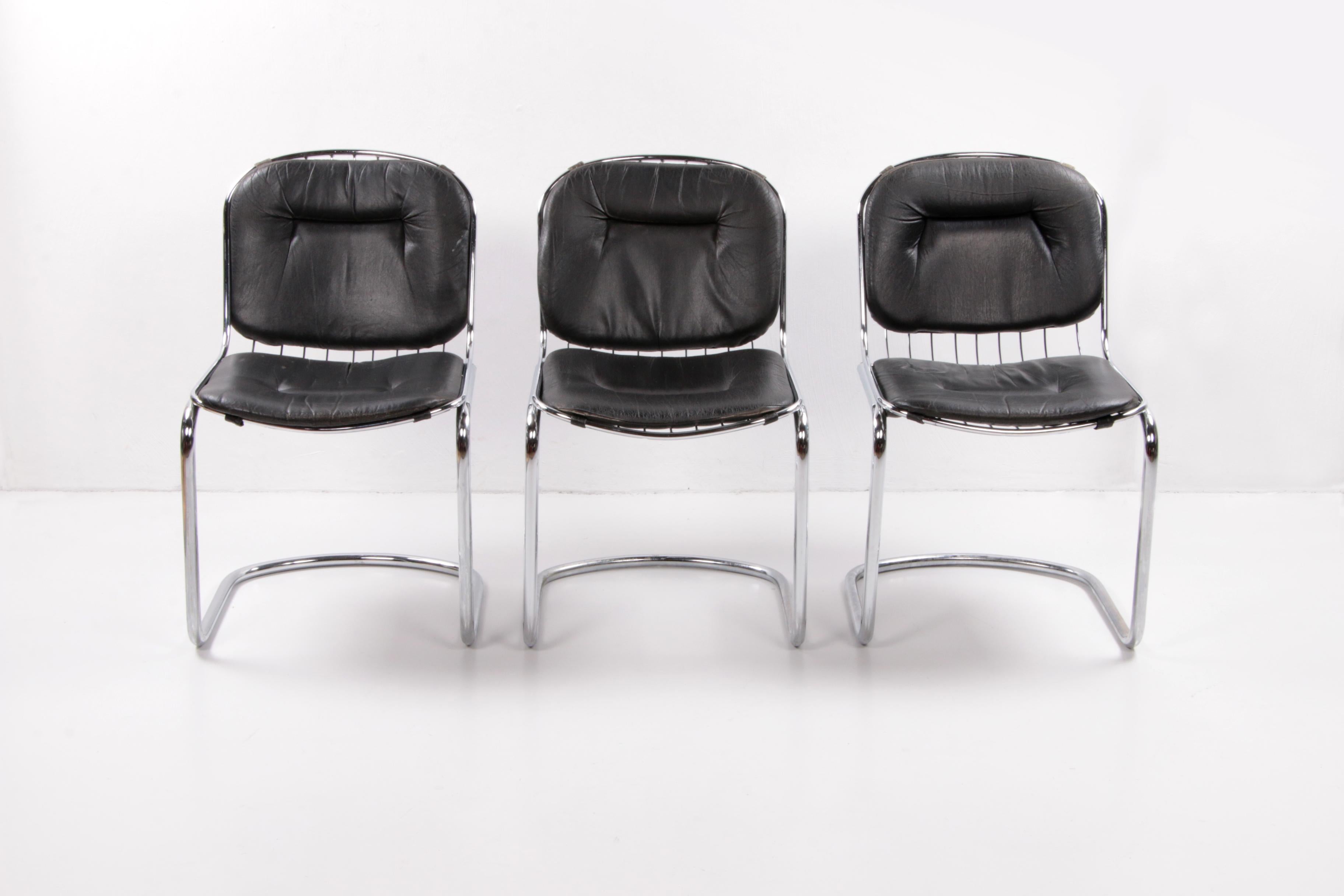 Italian Vintage Set of 10 Wire Chairs Design Gastone Rinaldi with Leather Seat, 1960