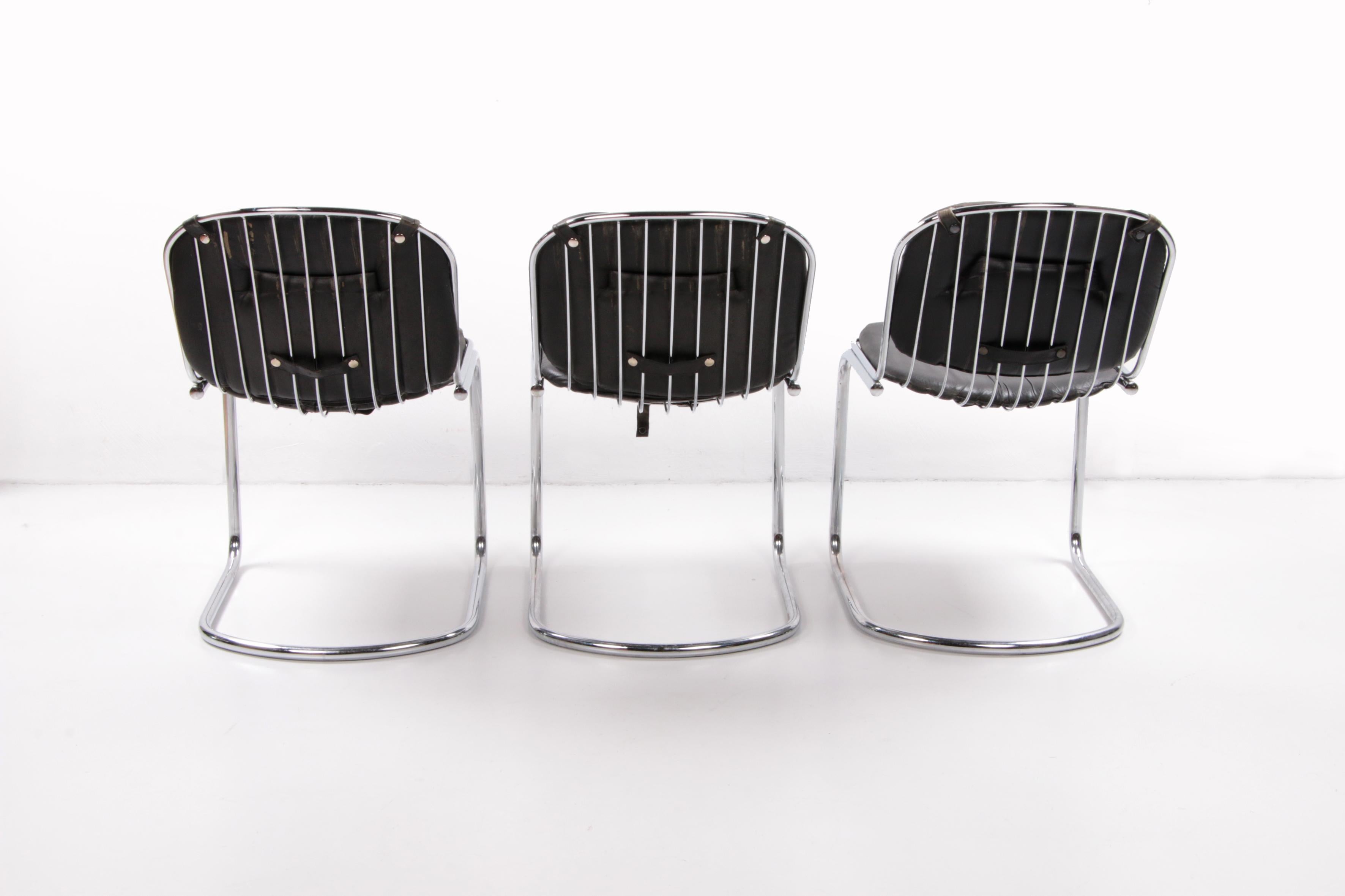 Mid-20th Century Vintage Set of 10 Wire Chairs Design Gastone Rinaldi with Leather Seat, 1960