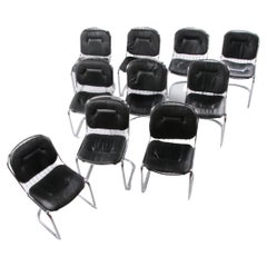 Ensemble vintage de 10 chaises en fil métallique Design Gastone Rinaldi avec assise en cuir, 1960