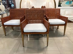 Vintage Set of 10 Woven Cane Rattan Dining Arm Chairs Armchairs Restored