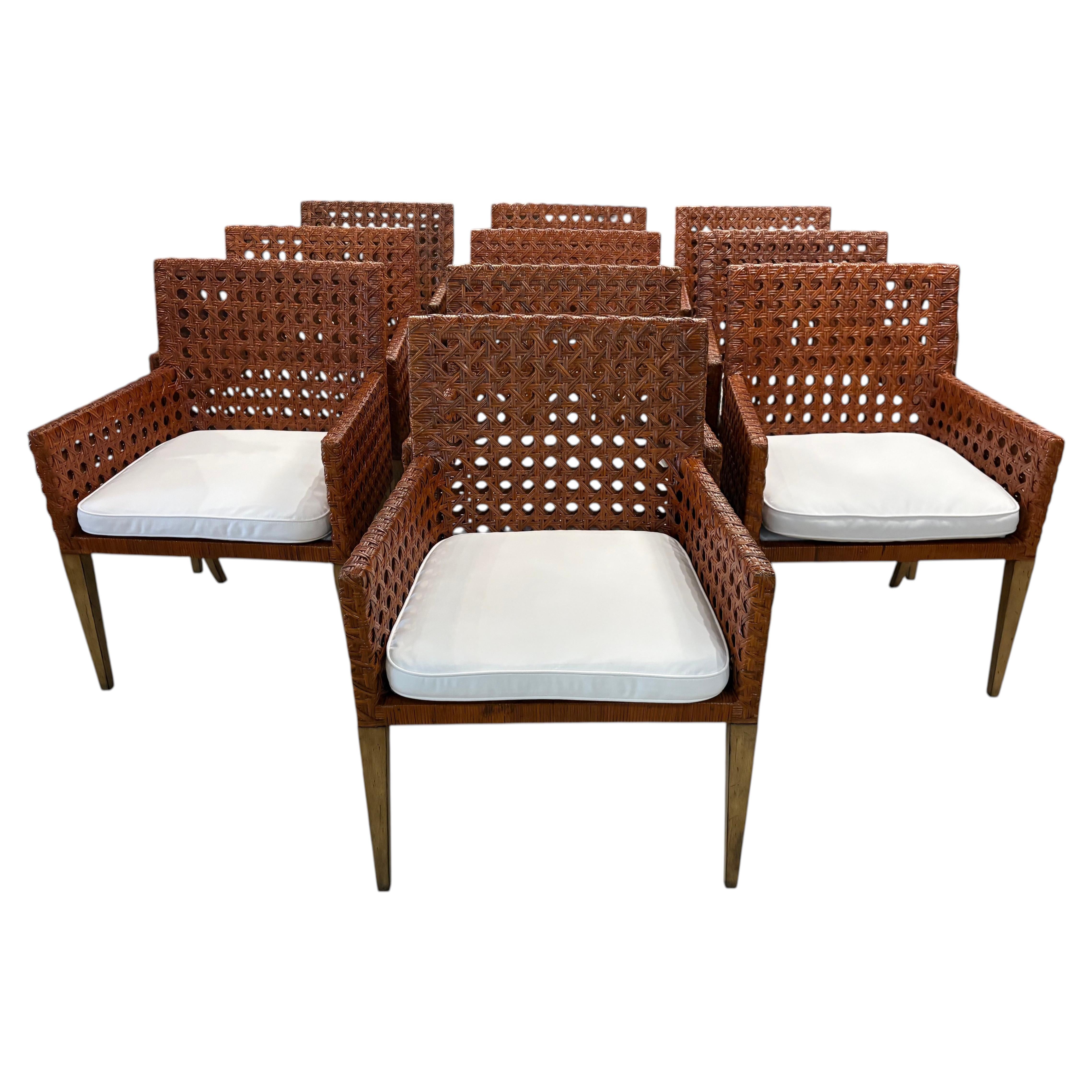 Conjunto Vintage de 10 Sillones de Comedor de Ratán Tejido de Caña Sillones Restaurados