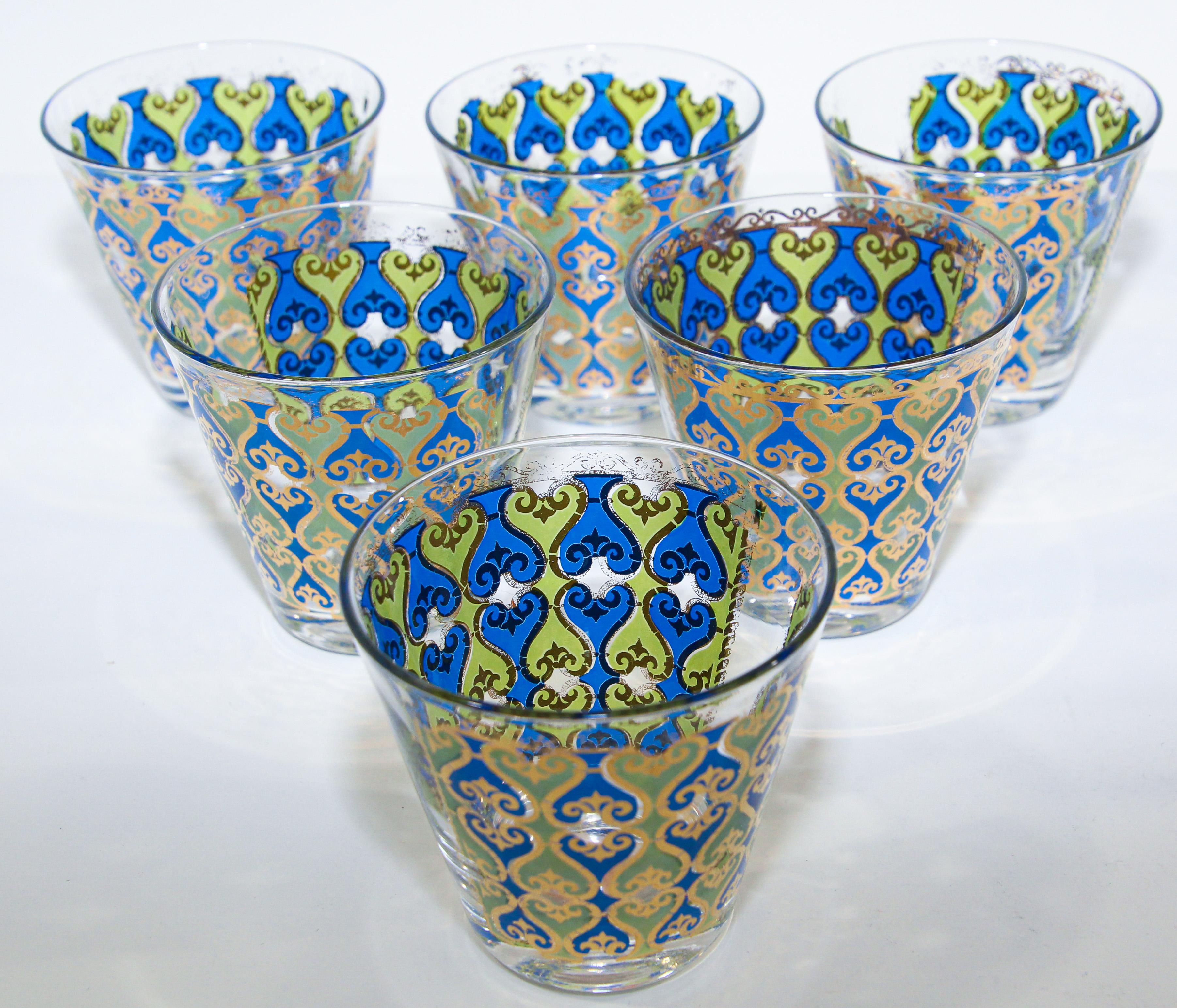 Vintage Set of 12 Barware Glasses Blue and Gold by Georges Briard 6