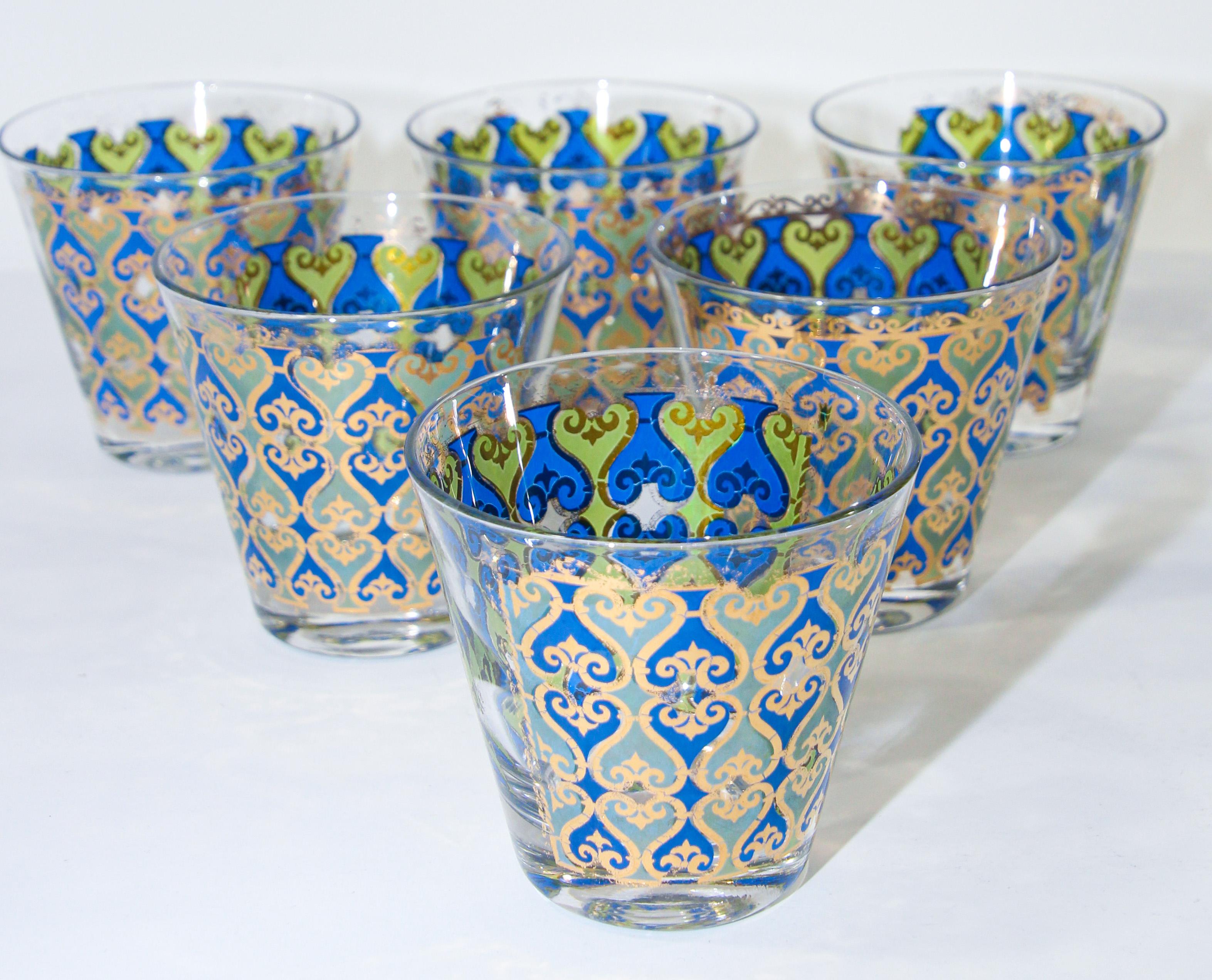 Vintage Set of 12 Barware Glasses Blue and Gold by Georges Briard 7