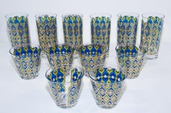 Set vintage di 12 bicchieri da bar blu e oro di Georges Briard