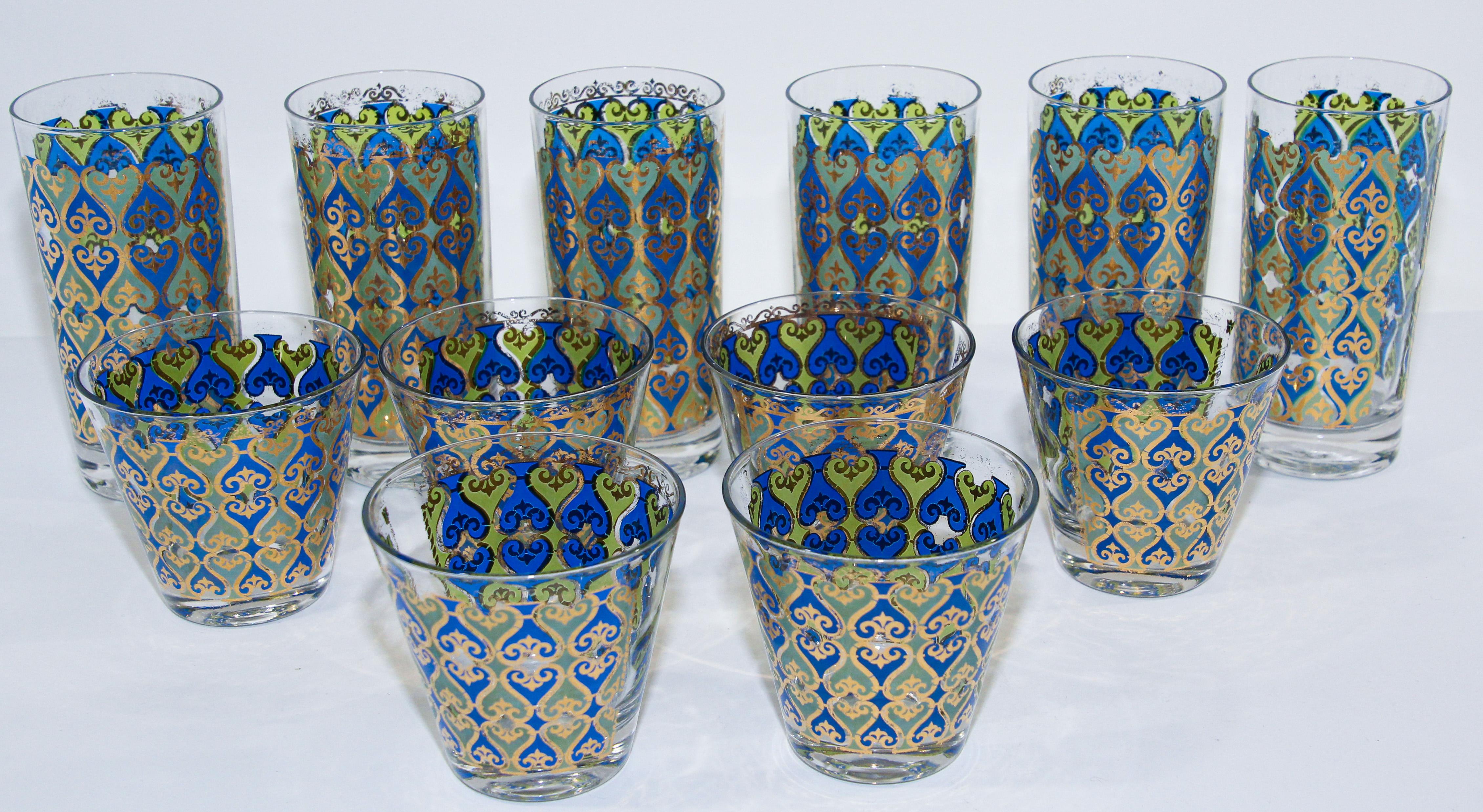 Vintage Set of 12 Barware Glasses Blue and Gold by Georges Briard 13