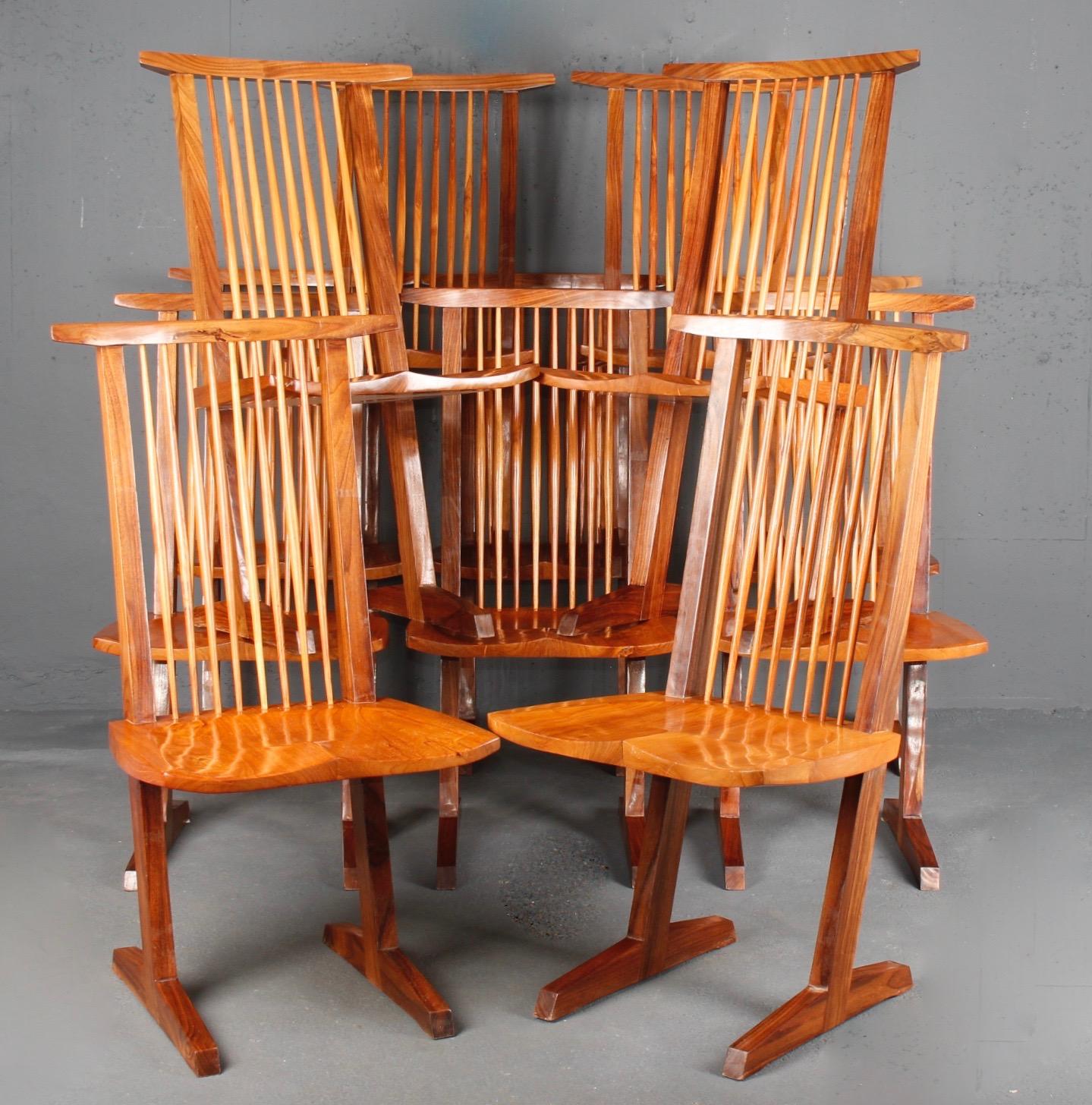 American Vintage Set of 12 Conoid Chairs, after George Nakashima