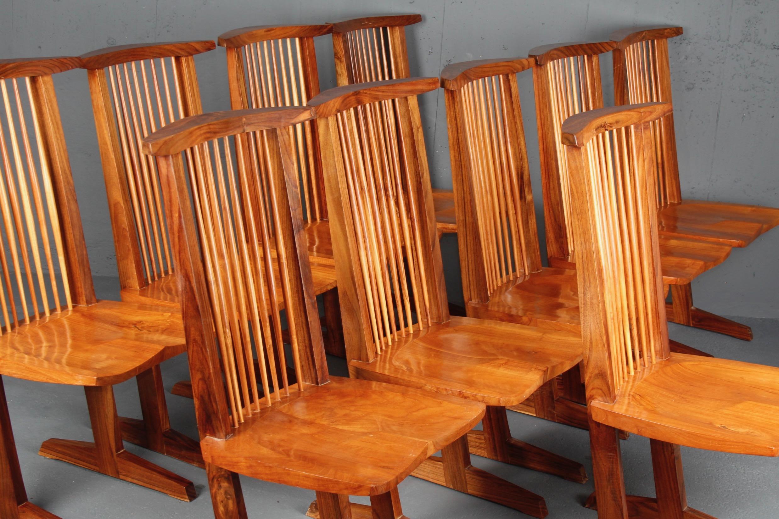 Walnut Vintage Set of 12 Conoid Chairs, after George Nakashima