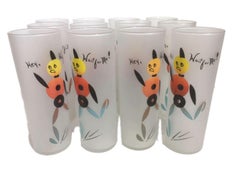 Vintage Set of 12 Federal Glass Frosted Tom Collins Glasses, Hey, Wait for Me