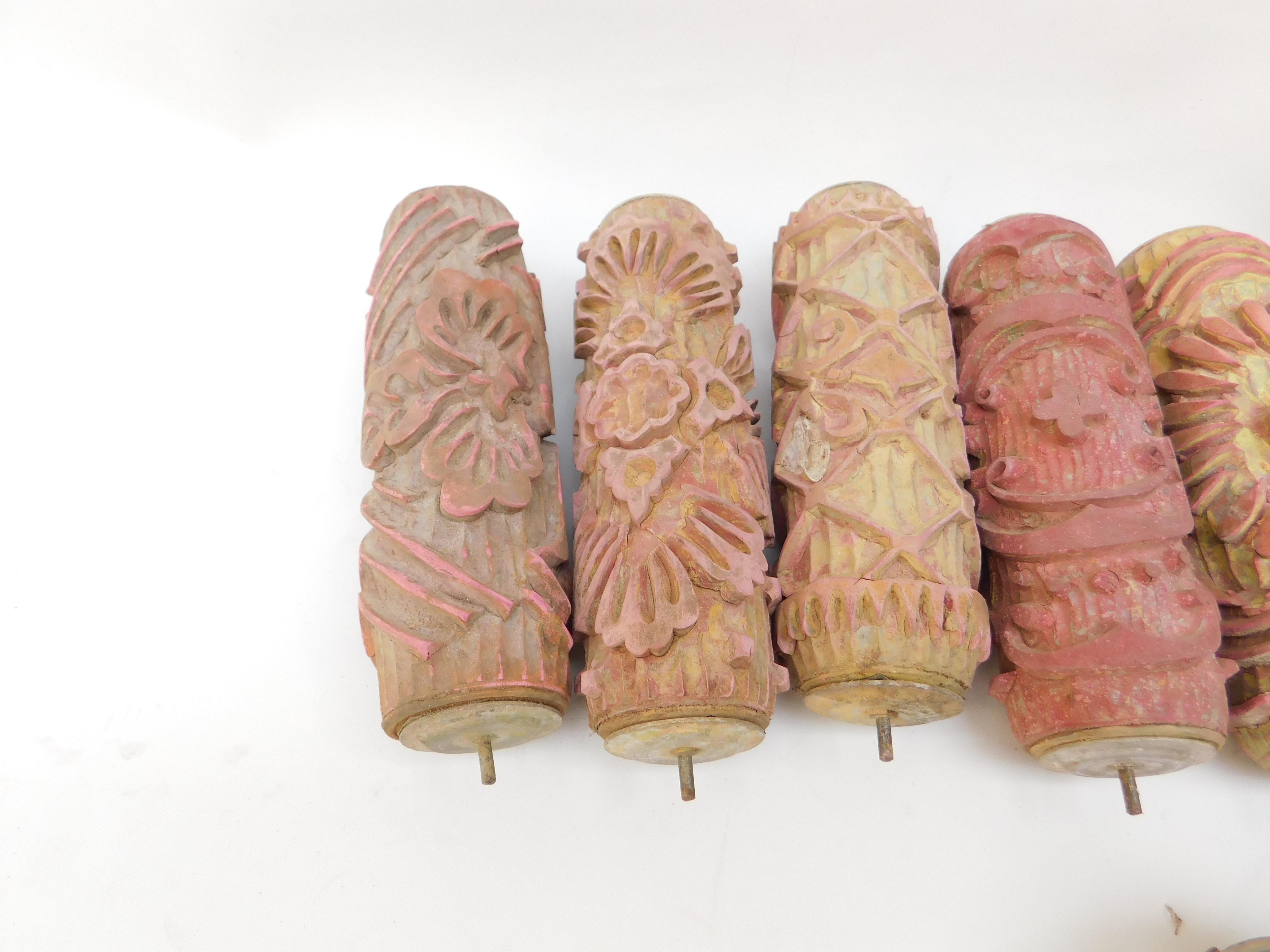 European Vintage Set of 12 Hand-Carved Patterned Paint Rollers