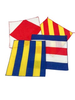 Set von 12 Leinen-Cocktail Servietten von Leacock mit nautischem Flaggenmuster, Vintage