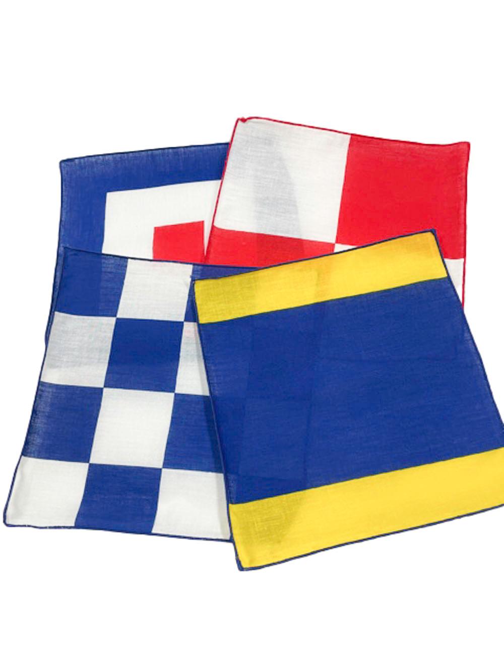 Mid-Century Modern Vintage Set of 12 Linen Cocktail Napkins by Leacock in a Nautical Flag Pattern