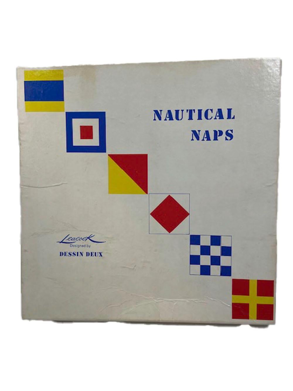 American Vintage Set of 12 Linen Cocktail Napkins by Leacock in a Nautical Flag Pattern
