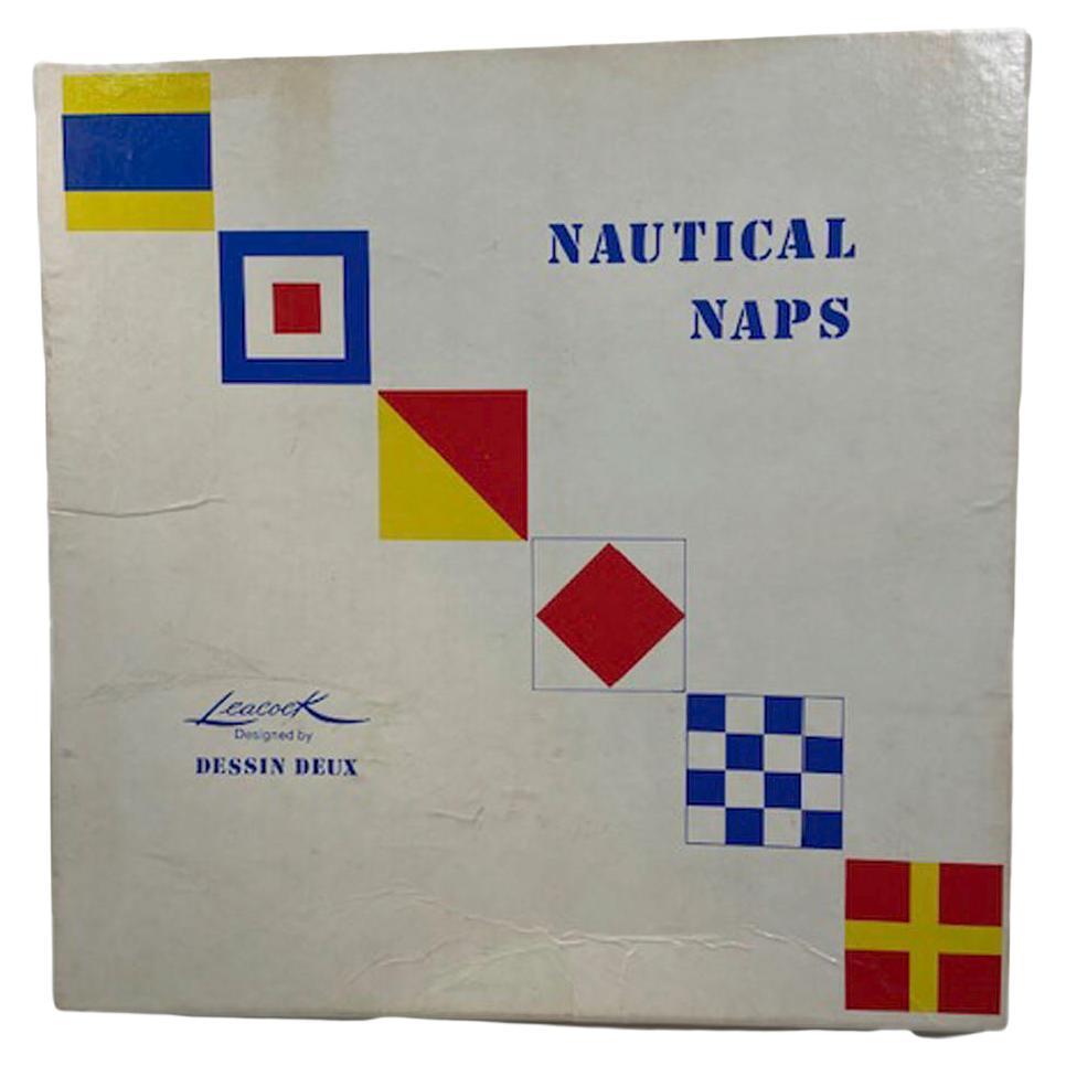 Vintage Set of 12 Linen Cocktail Napkins by Leacock in a Nautical Flag Pattern