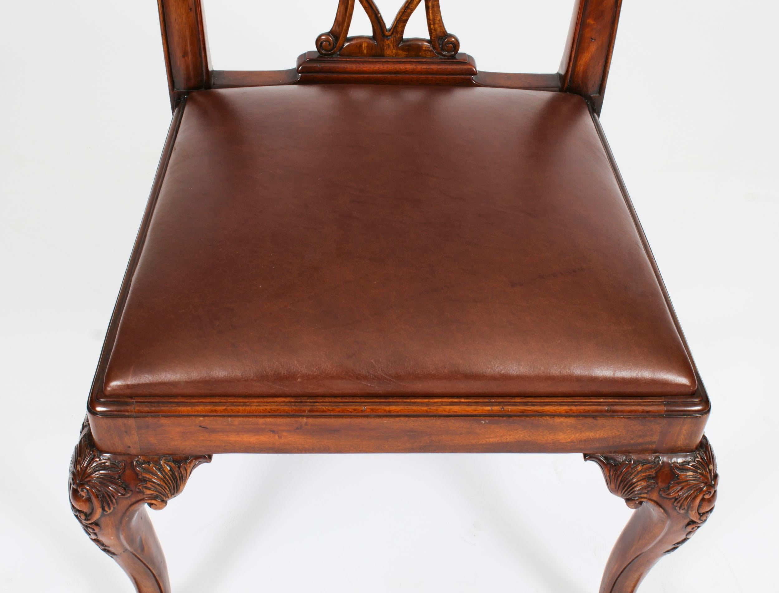 Mid-20th Century Vintage Set of 12 Mahogany Chippendale Dining Chairs Mid 20th Century