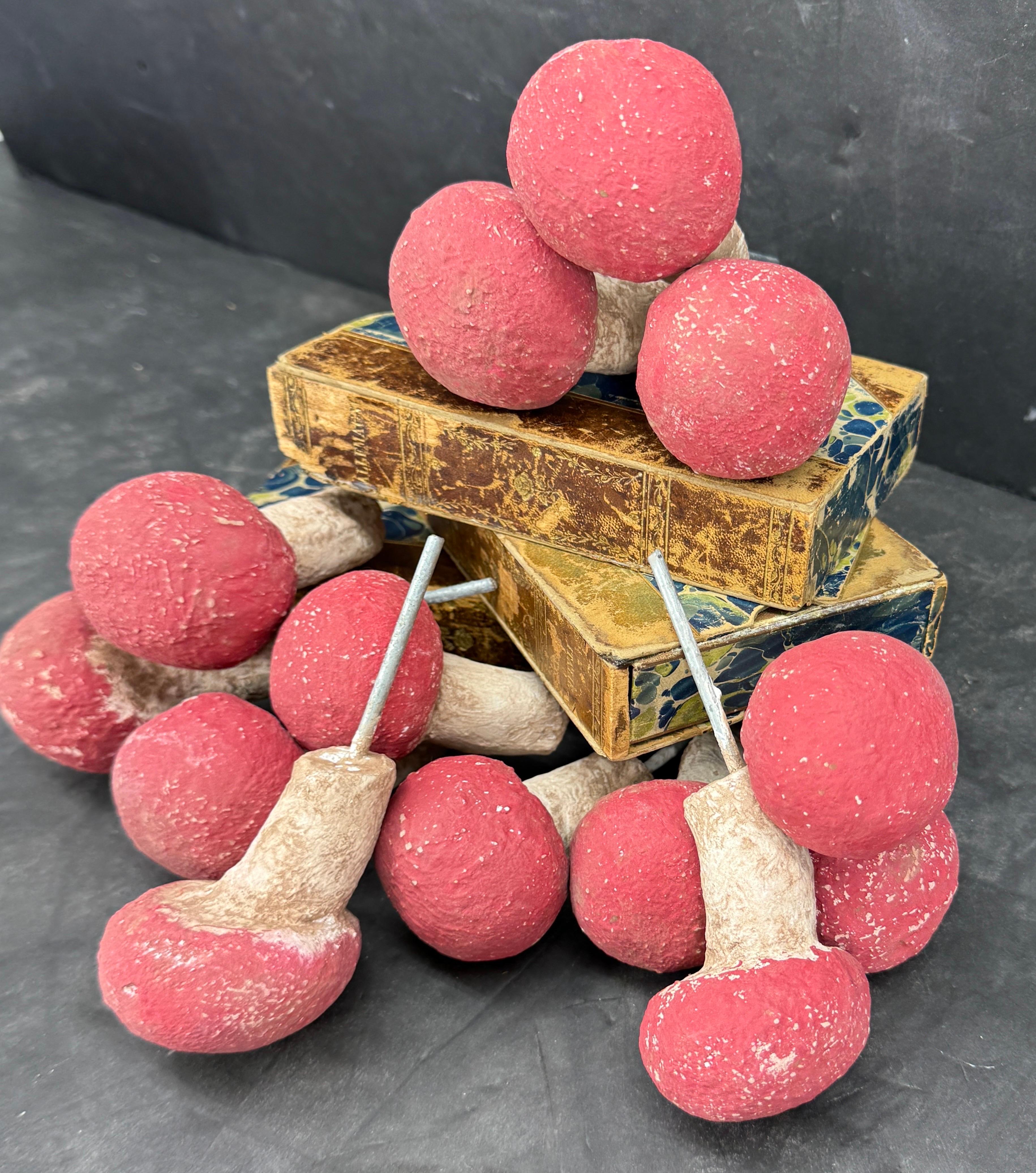 Organic Modern Vintage Set of 13 Concrete Mushroom Garden Ornaments For Sale