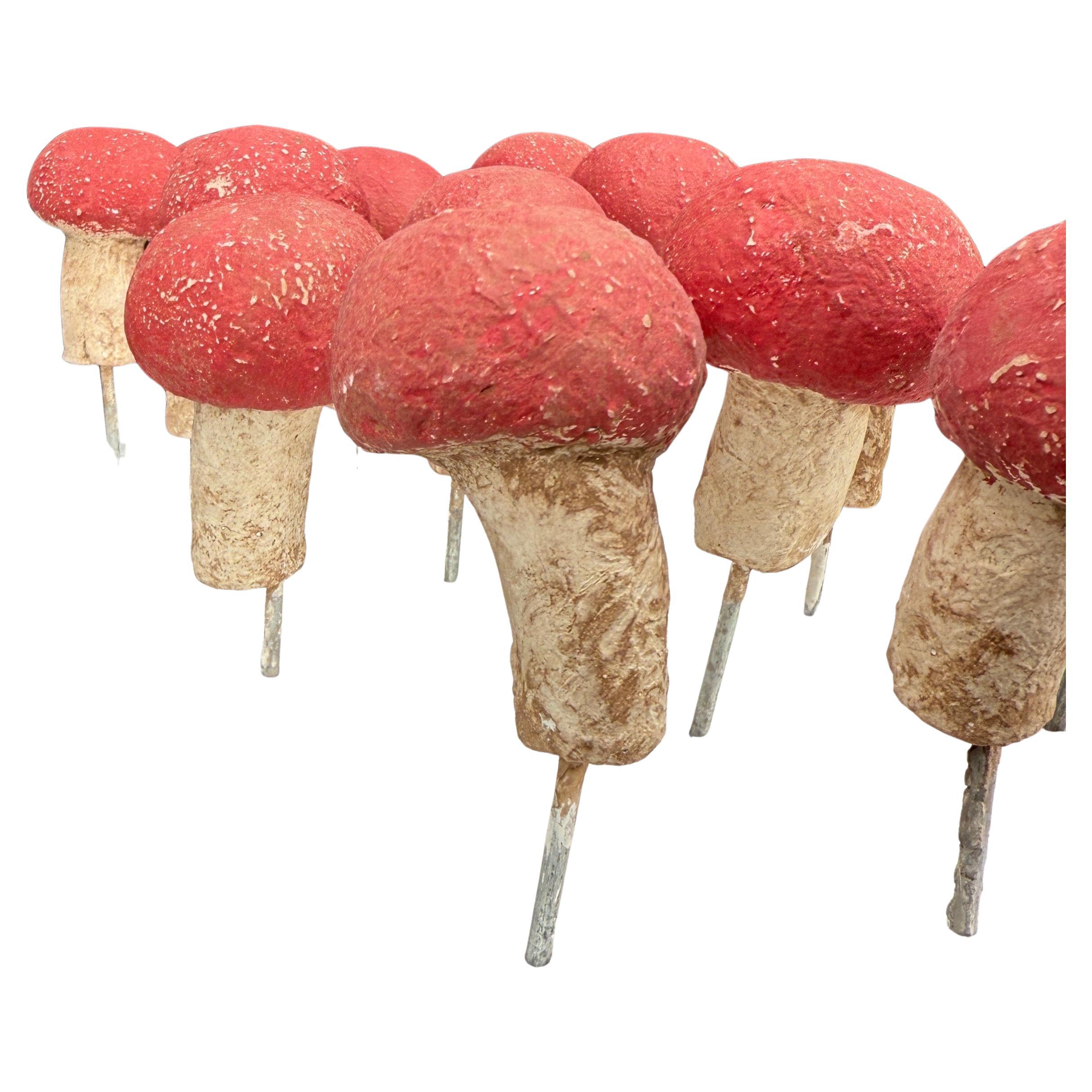 Belgian Vintage Set of 13 Concrete Mushroom Garden Ornaments For Sale