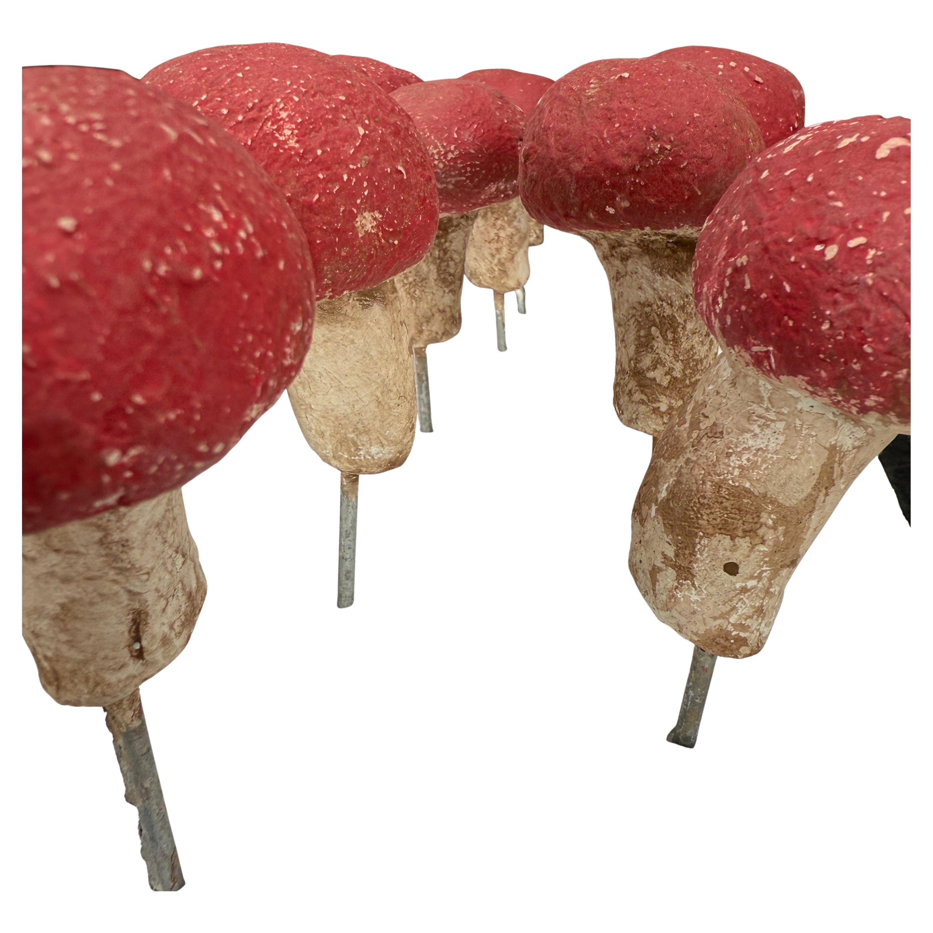 Hand-Crafted Vintage Set of 13 Concrete Mushroom Garden Ornaments For Sale